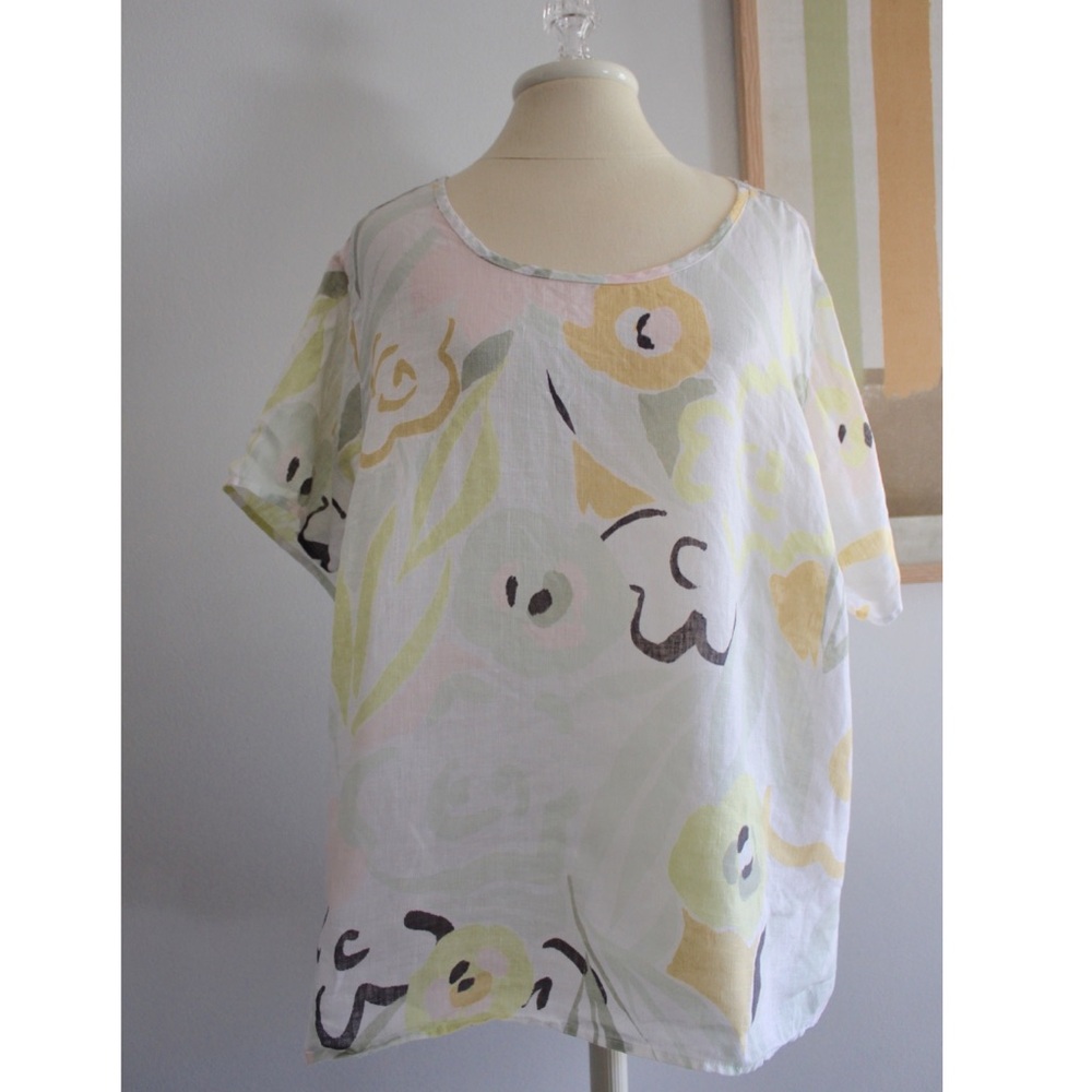 Rachel Zoe 100% Linen Plus Size Short Sleeve Top 2X Preowned